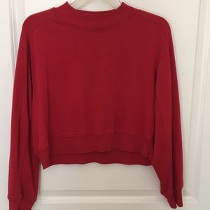 FOREVER 21 Red Cropped Crew Neck Sweater